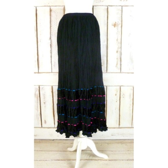 Vintage black yarn velvet crinkle boho gypsy maxi skirt - Picture 4 of 4